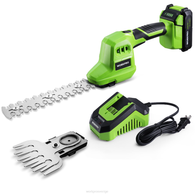 WORKPRO 2 i 1 20V elektrisk sladdlös gräshäcksax & handhållen buskasax, med 2,0ah uppladdningsbart litiumjonbatteri och 1 timmes snabbladdare användbar 0ZLD302 verktyg