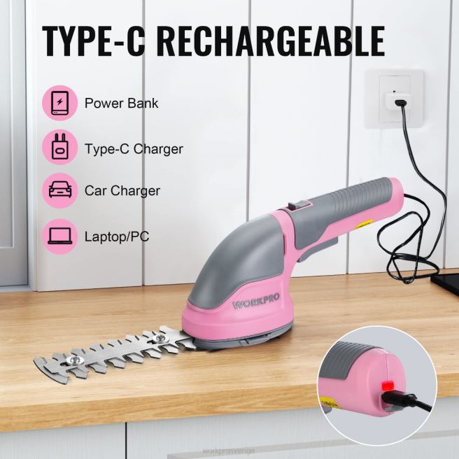 WORKPRO 2 i 1 handhållen 3,6v elektrisk sladdlös buskasax häcksax/gräsklippare rosa/grön/vit 0ZLD268 verktyg