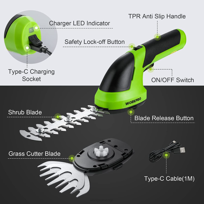 WORKPRO 2 i 1 handhållen 7,2v elektrisk sladdlös buskasax häcksax/gräsklippare rosa/grön/vit 0ZLD269 verktyg