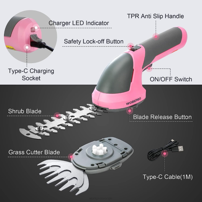 WORKPRO 2 i 1 handhållen 7,2v elektrisk sladdlös buskasax häcksax/gräsklippare rosa/grön/vit 0ZLD269 verktyg
