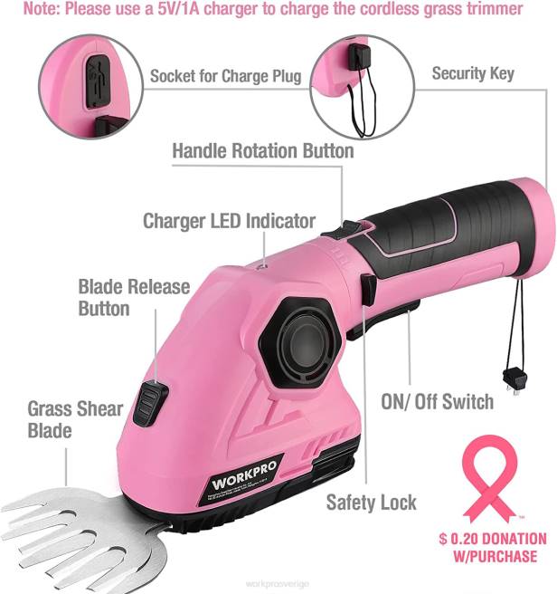 WORKPRO 2 i 1 handhållen häcksax 7,2v elektrisk grästrimmer/häcksax rosa 0ZLD266 verktyg