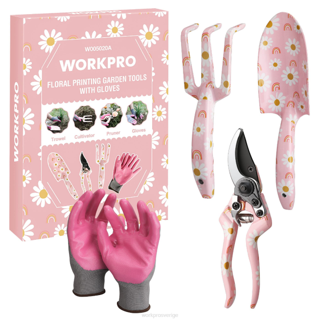WORKPRO 4st trädgårdsredskapsset i aluminium vit/rosa 0ZLD285 verktyg