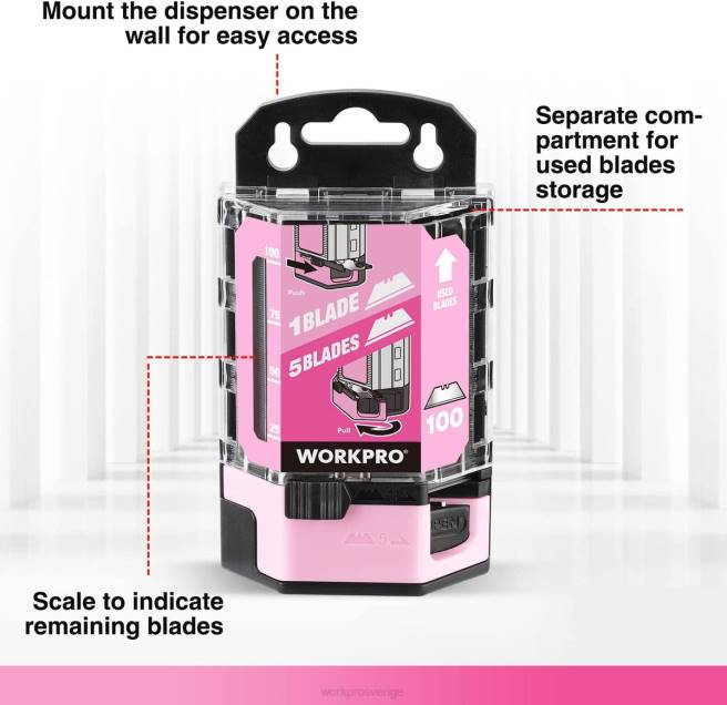 WORKPRO 100 st sk5 verktygsknivblad i kolstål utbyte med dispenser röd/rosa 0ZLD49 verktyg