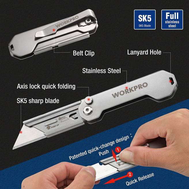 WORKPRO 3 st hopfällbara verktygsknivsatser snabbbytesblad lådskärare hjälpsam 0ZLD43 verktyg