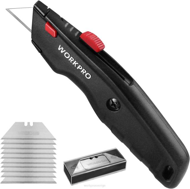 WORKPRO förstklassig brukskniv, infällbar allmetall, kraftig lådaskärare, rakkniv med snabbbyte, med 10 extra blad svart/blå/röd 0ZLD51 verktyg