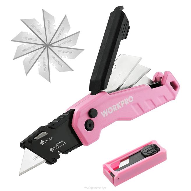 WORKPRO hopfällbar brukskniv, snabbväxlingslåda cutte 13 extra blad ingår blå/röd/rosa 0ZLD52 verktyg