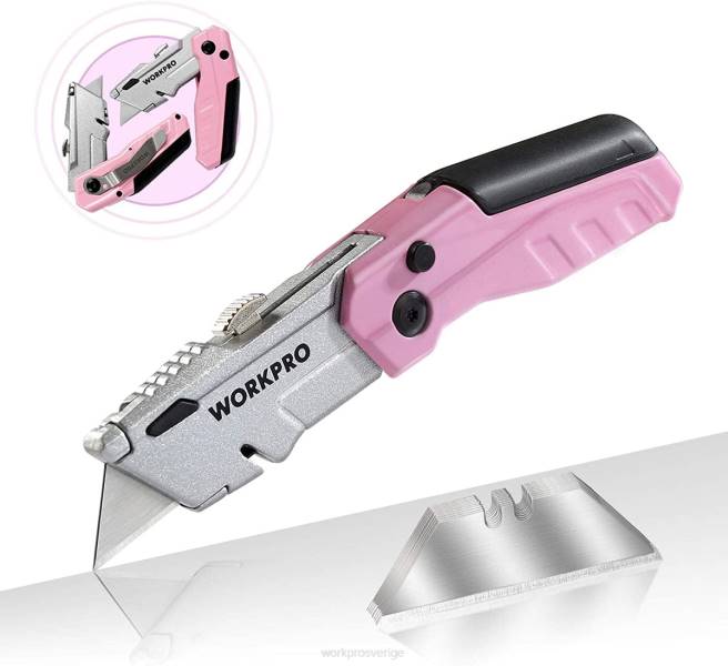 WORKPRO snabbbyte av vikbar redskapskniv med 12 extra blad rosa 0ZLD37 verktyg