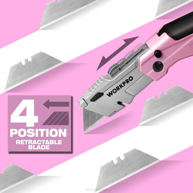 WORKPRO snabbbyte av vikbar redskapskniv med 12 extra blad rosa 0ZLD37 verktyg
