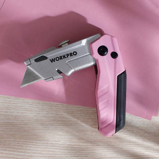 WORKPRO snabbbyte av vikbar redskapskniv med 12 extra blad rosa 0ZLD37 verktyg