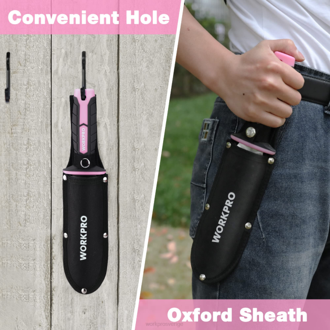 WORKPRO trädgårdskniv med oxfordslida, rostfritt stålblad med skäregg grön/rosa 0ZLD283 verktyg