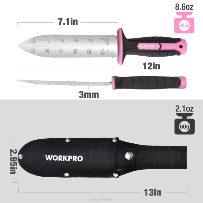 WORKPRO trädgårdskniv med oxfordslida, rostfritt stålblad med skäregg grön/rosa 0ZLD283 verktyg