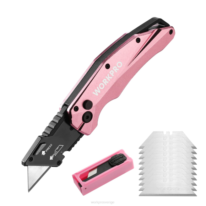 WORKPRO vikbar aluminium kniv, 10 extra blad ingår rosa 0ZLD54 verktyg