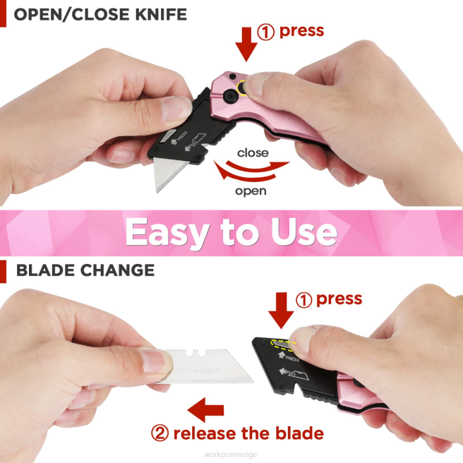 WORKPRO vikbar aluminium kniv, 10 extra blad ingår rosa 0ZLD54 verktyg