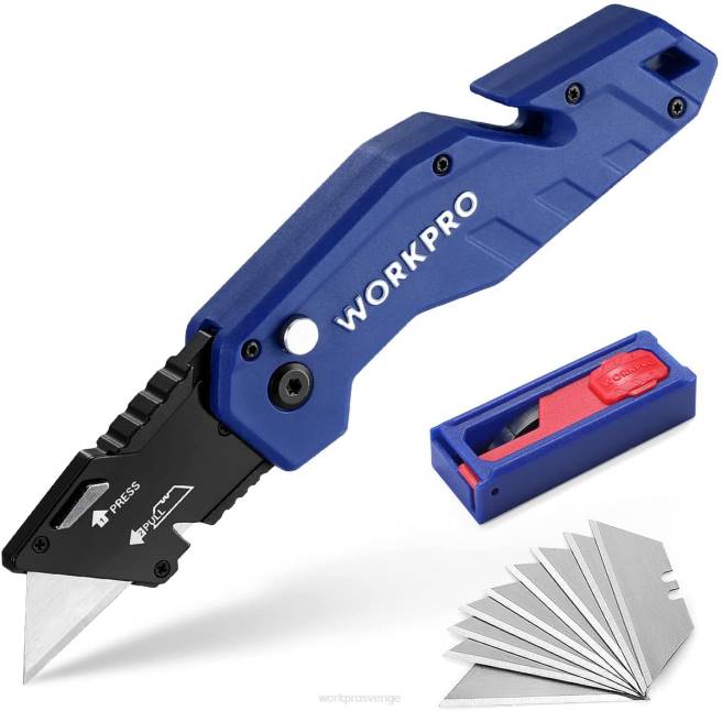 WORKPRO vikbar redskapskniv lättvikts redskapsskärare i nylon med 10-delade extra blad röd/blå/svart 0ZLD38 verktyg