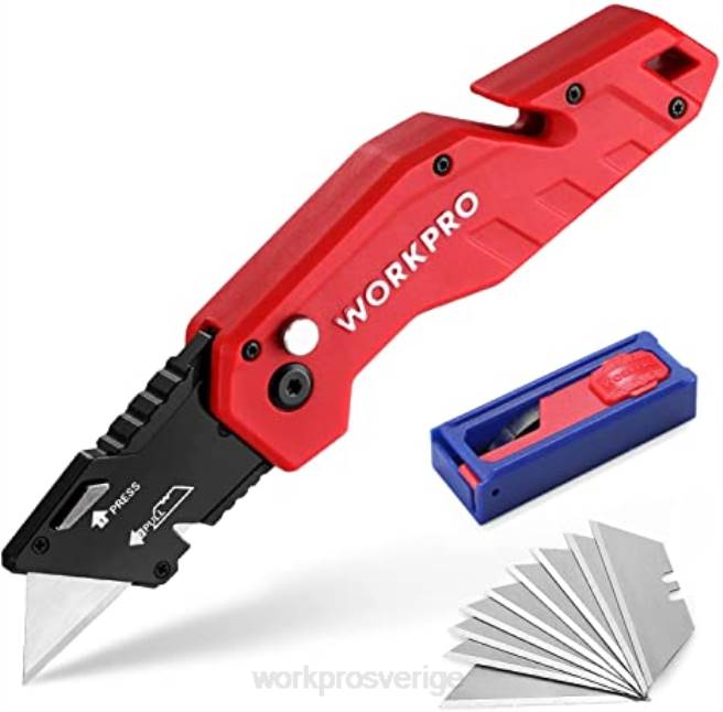 WORKPRO vikbar redskapskniv lättvikts redskapsskärare i nylon med 10-delade extra blad röd/blå/svart 0ZLD38 verktyg