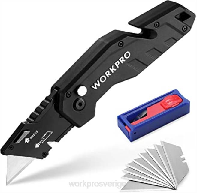 WORKPRO vikbar redskapskniv lättvikts redskapsskärare i nylon med 10-delade extra blad röd/blå/svart 0ZLD38 verktyg
