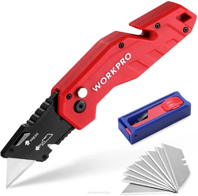 WORKPRO vikbar redskapskniv lättvikts redskapsskärare i nylon med 10-delade extra blad röd/blå/svart 0ZLD38 verktyg