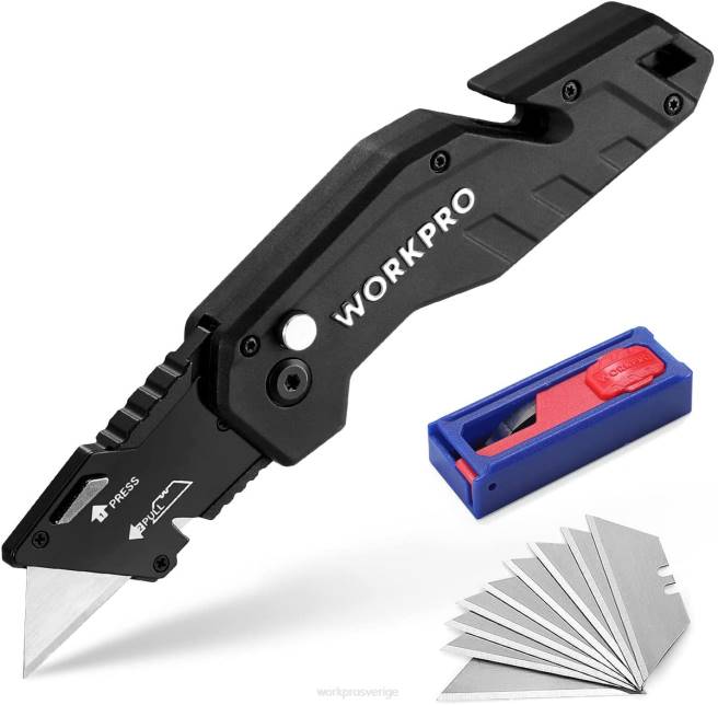 WORKPRO vikbar redskapskniv lättvikts redskapsskärare i nylon med 10-delade extra blad röd/blå/svart 0ZLD38 verktyg