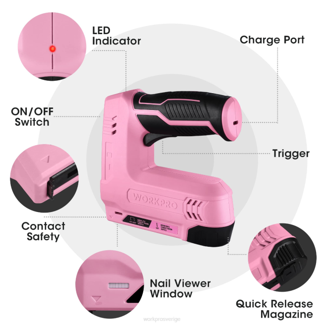 WORKPRO 3,6v 2,0ah batteridriven elektrisk sladdlös 2-i-1 häftklammer och spikpistol rosa/grå 0ZLD265 verktyg