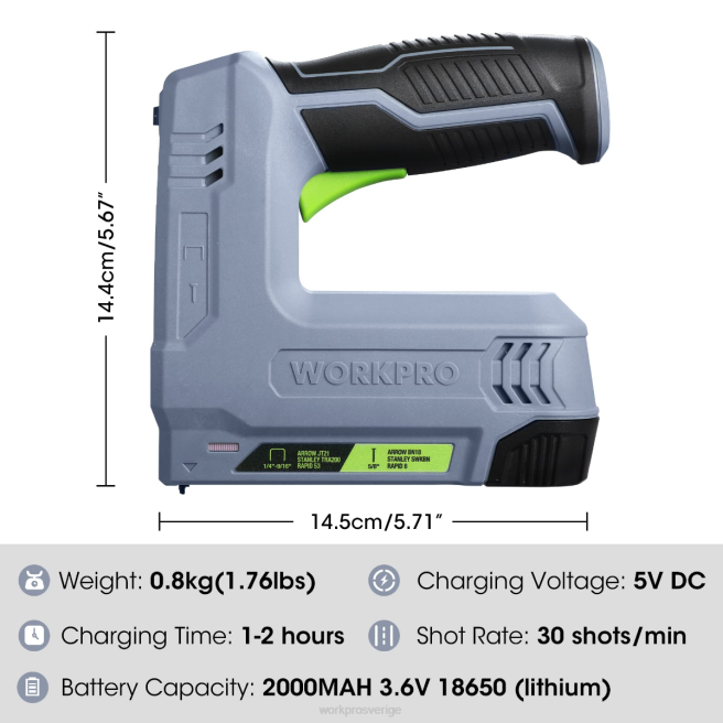 WORKPRO 3,6v 2,0ah batteridriven elektrisk sladdlös 2-i-1 häftklammer och spikpistol rosa/grå 0ZLD265 verktyg