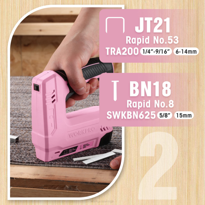 WORKPRO 3,6v 2,0ah batteridriven elektrisk sladdlös 2-i-1 häftklammer och spikpistol rosa/grå 0ZLD265 verktyg