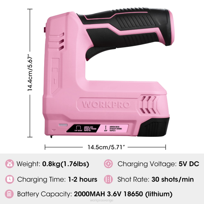 WORKPRO 3,6v 2,0ah batteridriven elektrisk sladdlös 2-i-1 häftklammer och spikpistol rosa/grå 0ZLD265 verktyg