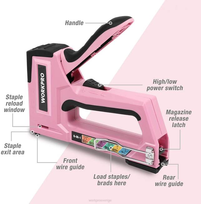WORKPRO 6-i-1 manuell spikpistol för spikpistol rosa/grå 0ZLD59 verktyg