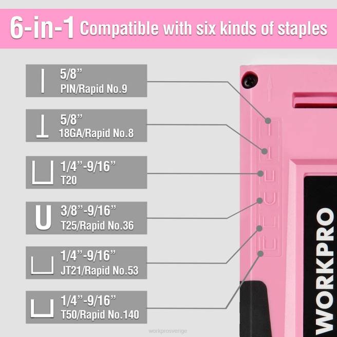 WORKPRO 6-i-1 manuell spikpistol för spikpistol rosa/grå 0ZLD59 verktyg