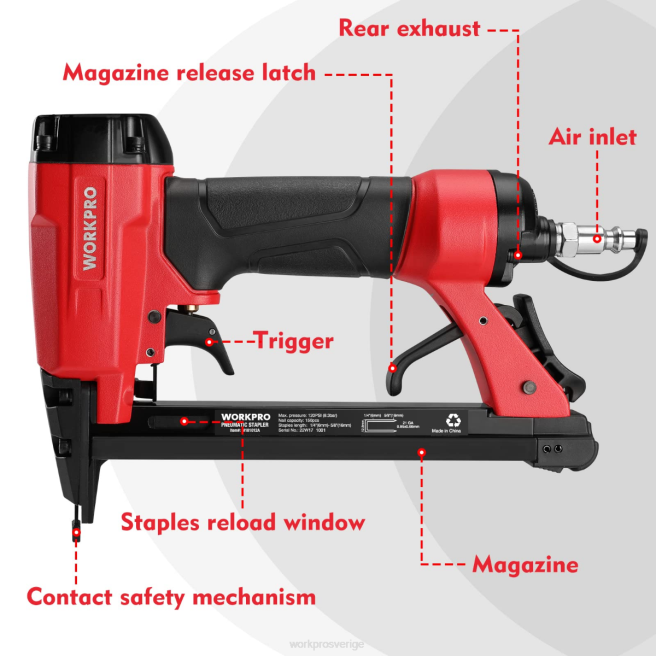 WORKPRO pneumatisk häftpistol, 8016/7116 klädselhäftapparat morden 0ZLD182 verktyg