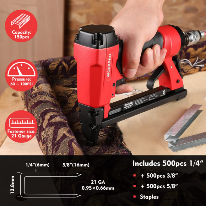 WORKPRO pneumatisk häftpistol, 8016/7116 klädselhäftapparat morden 0ZLD182 verktyg