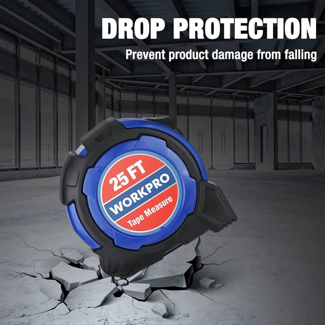 WORKPRO 25 fots måttband, 1/8 fraktioner och 1/32 noggrannhet lättläst måttband, infällbar nylonbeläggningsmåttband användbar 0ZLD105 verktyg
