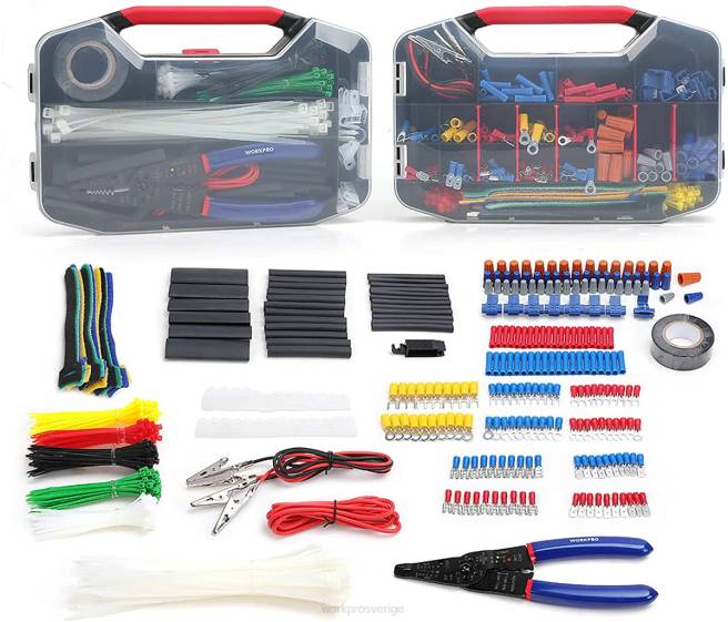 WORKPRO 582 st krympklämmor trådanslutningar värmekrympslang elektrisk reparationssats med wire cutter stripper användbar 0ZLD152 verktyg