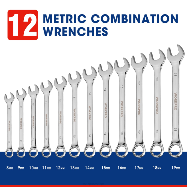 WORKPRO 12 st metriska 8-19 mm, premium cr-v kombinationsnyckelsats ny 0ZLD95 verktyg