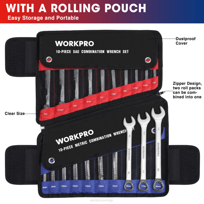 WORKPRO 20 st metrisk & sae kombination cr-v 12-punktsnyckelsats morden 0ZLD93 verktyg