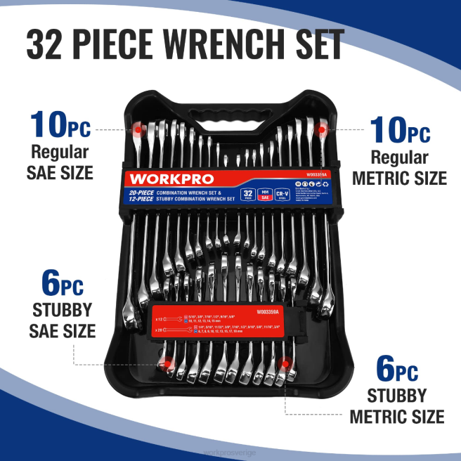 WORKPRO 32 st Sae & metrisk kombination 12 pt vanlig och stubbig skiftnyckelsats morden 0ZLD92 verktyg