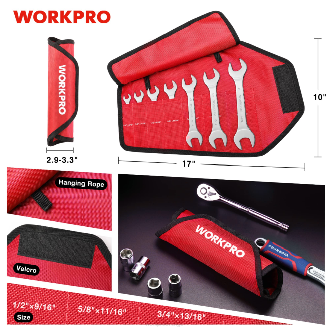 WORKPRO 7 st metriska supertunna skiftnyckelset med roll-up arrangörspåse hjälpsam 0ZLD96 verktyg