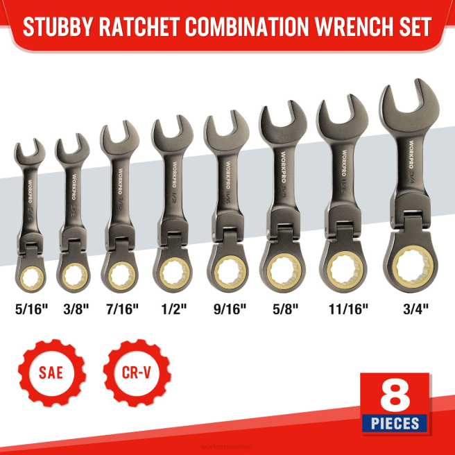 WORKPRO 8 st flex-head stubbig spärrnyckelsats ny 0ZLD82 verktyg