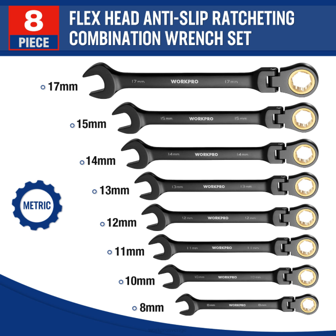 WORKPRO 8 st spärrkombination flex-head anti-slip skiftnyckelset morden 0ZLD80 verktyg