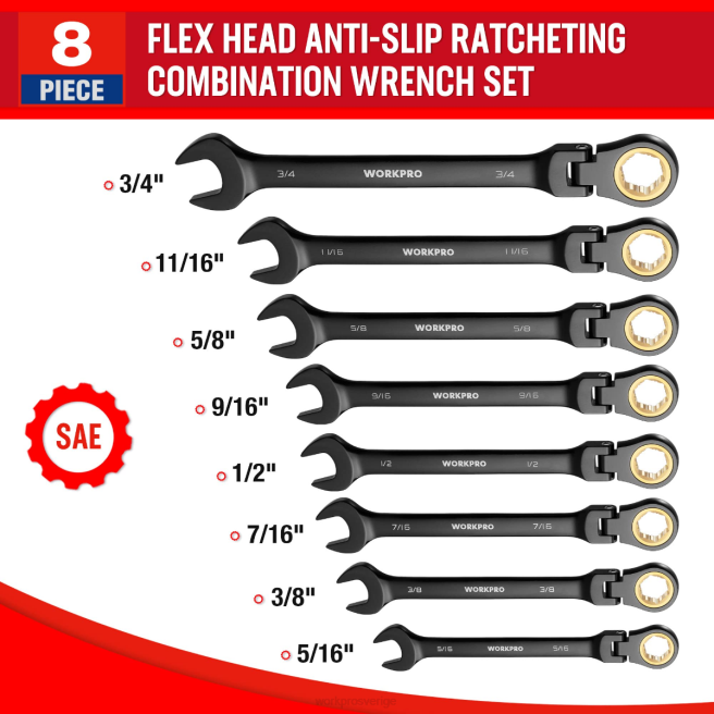 WORKPRO 8 st spärrkombination flex-head anti-slip skiftnyckelset morden 0ZLD80 verktyg