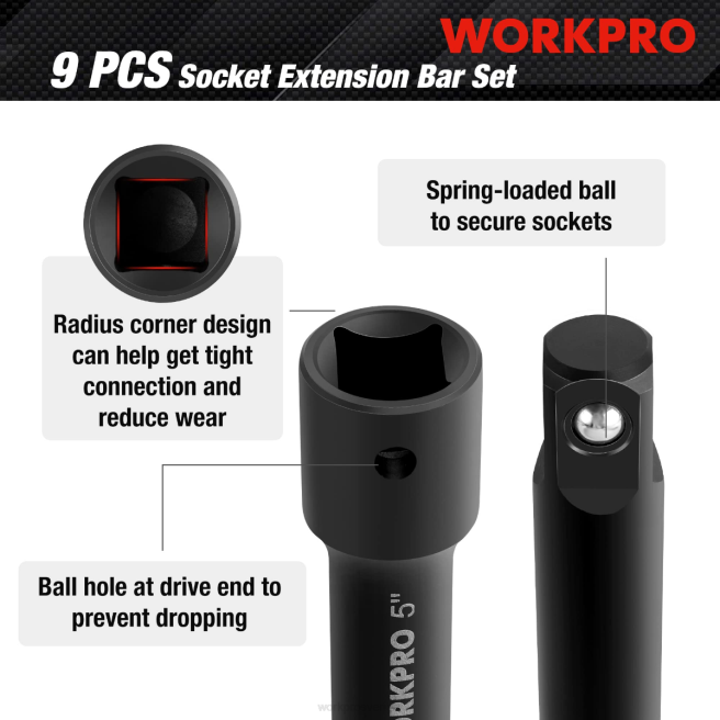 WORKPRO 9 st impact driver förlängningsstångssats morden 0ZLD141 verktyg