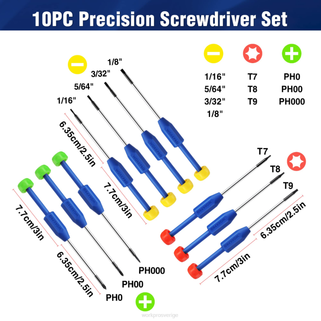 WORKPRO 10-delade precisionsskruvmejselset med fodral, stjärnor, slitsad, torx-stjärna, reparationsverktygssats för magnetskruvmejsel, halkfritt grepp ny 0ZLD103 verktyg