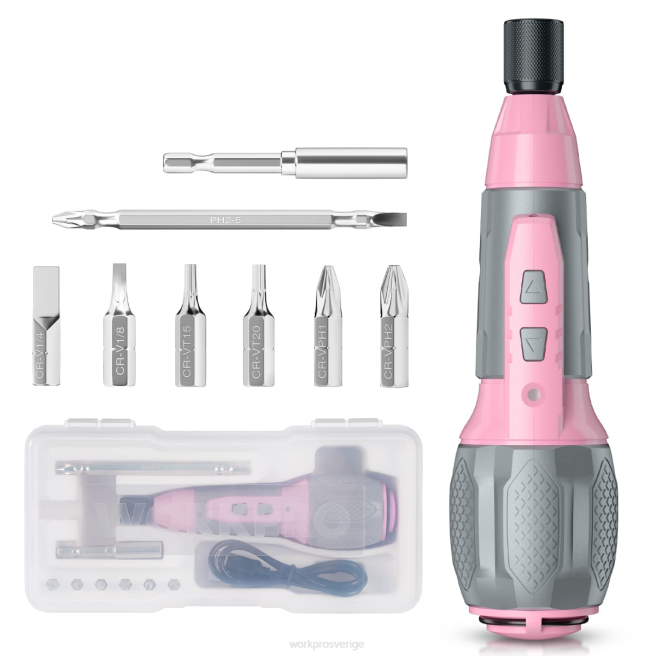 WORKPRO sladdlös 4v usb uppladdningsbart litiumjonbatteri skruvmejselsats rosa/vit 0ZLD236 verktyg
