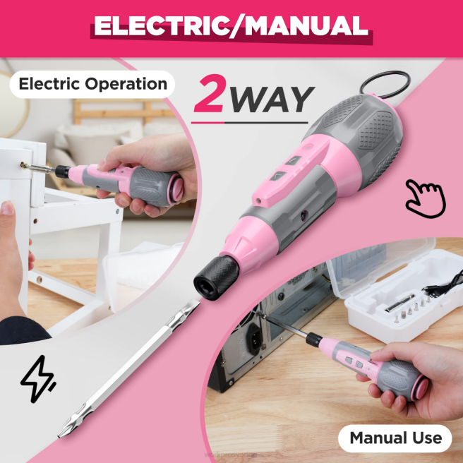 WORKPRO sladdlös 4v usb uppladdningsbart litiumjonbatteri skruvmejselsats rosa/vit 0ZLD236 verktyg