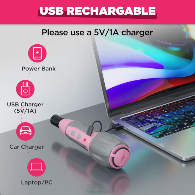 WORKPRO sladdlös 4v usb uppladdningsbart litiumjonbatteri skruvmejselsats rosa/vit 0ZLD236 verktyg