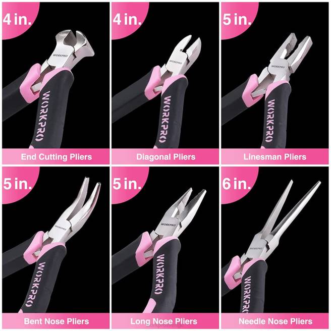 WORKPRO 6 st mini tång set med påse rosa 0ZLD65 verktyg
