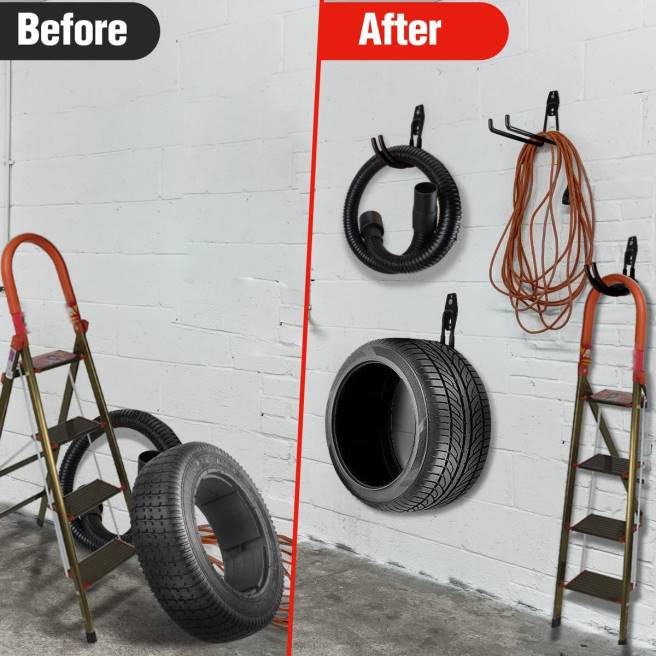 WORKPRO 12 st garagekrokarset, kraftiga garagehängare i stål, verktygskrokar för väggfäste, verktygshängare för cyklar, trädgårdsredskap, stegar och skrymmande föremål användbar 0ZLD133 verktyg