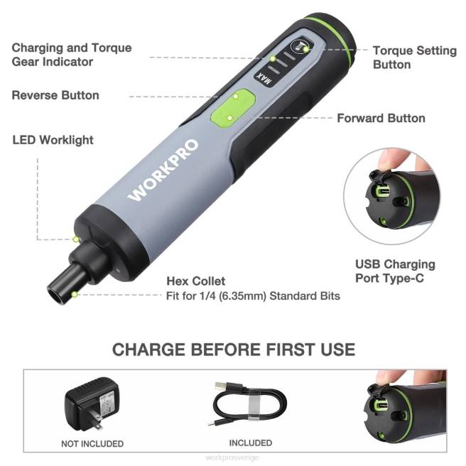 WORKPRO 4v elektrisk skruvmejsel, uppladdningsbar sladdlös skruvmejselsats med led-ljus användbar 0ZLD232 verktyg