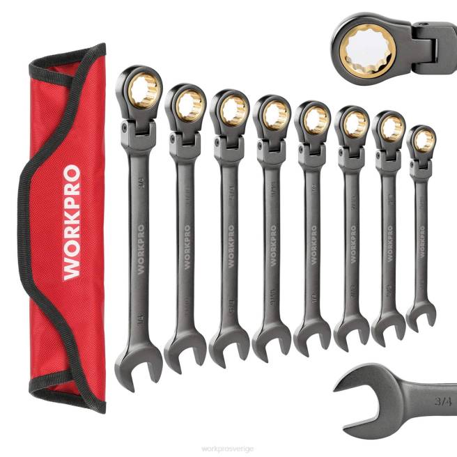 WORKPRO 8 st flex-head-spärrnyckelsats med organiseringsväska användbar 0ZLD86 verktyg