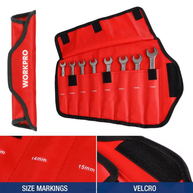 WORKPRO 8 st flex-head-spärrnyckelsats med organiseringsväska användbar 0ZLD86 verktyg