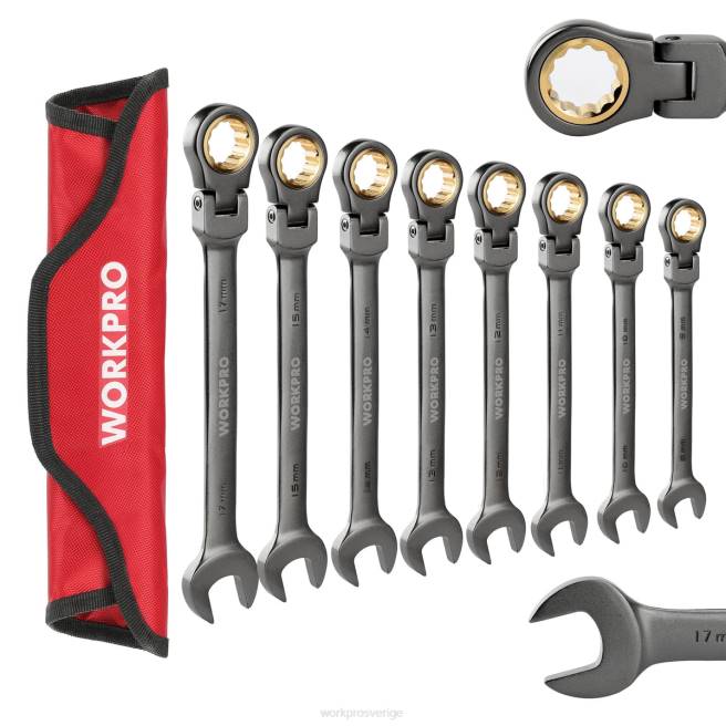 WORKPRO 8 st flex-head-spärrnyckelsats med organiseringsväska användbar 0ZLD86 verktyg